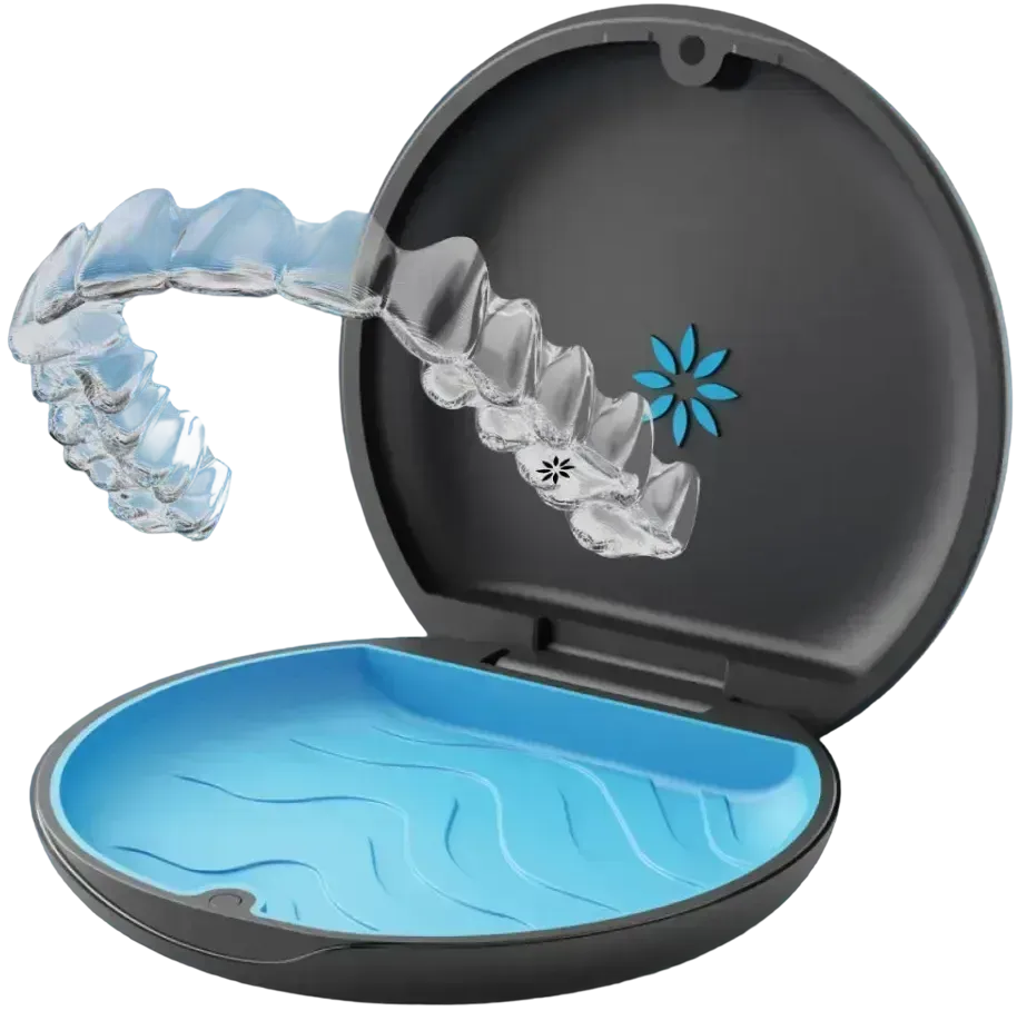Invisalign aligner in an open case